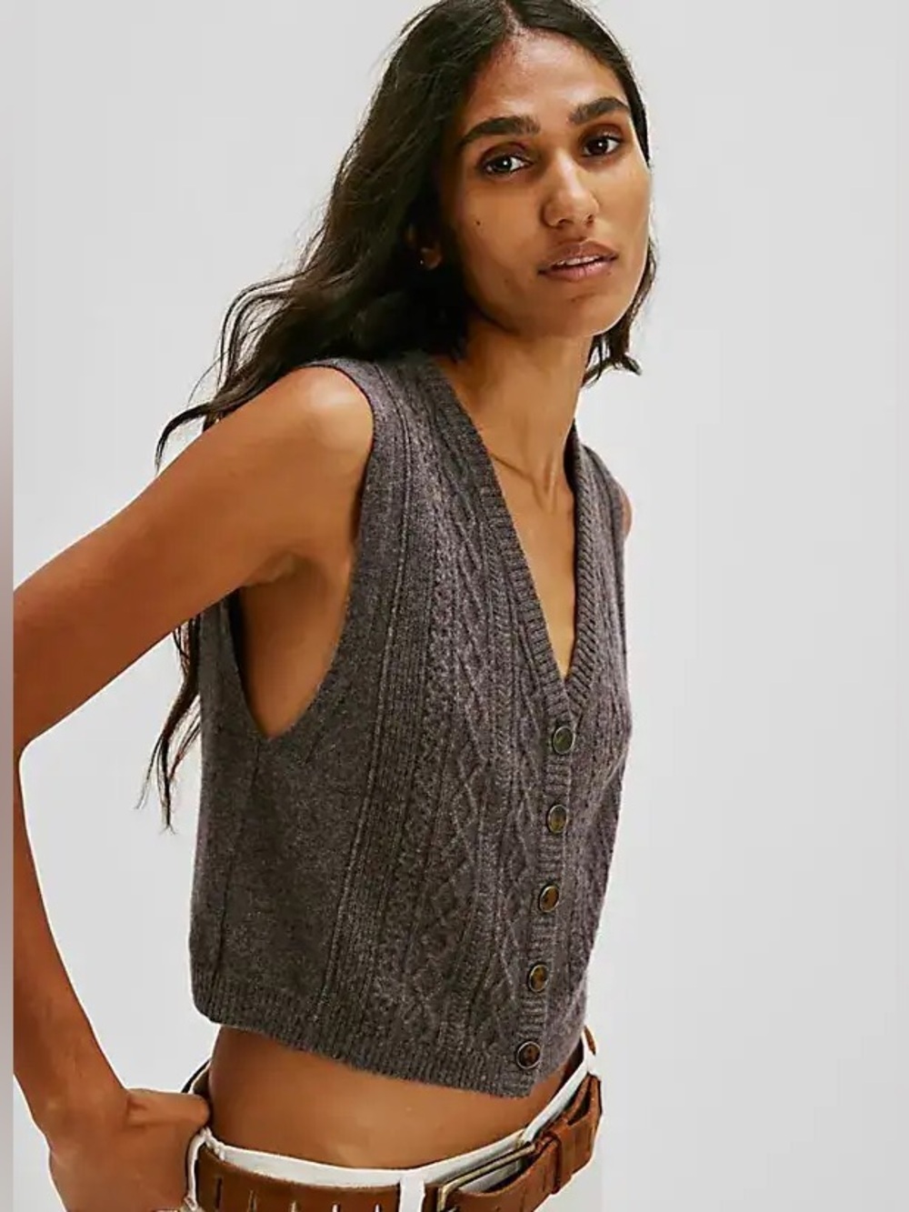 Free People Beatrice Cashmere Vest in a "Plum Truffle" size medium NEW w/tags
